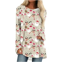 Коледни ризи с дълъг ръкав за жени Сладки животински печат върхове коледно дърво Суитчър на туника върхове на туниката на разхлабени блуза