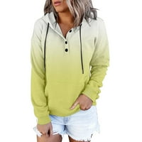 Апепал Дамски Случайни Мода постепенна промяна печат дълъг ръкав пуловер с качулка Топ Суитчъри Жълт М