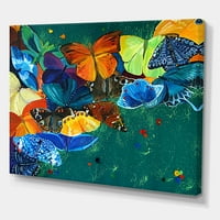 Дизайнарт 'Абстрактни Цветни Пеперуди Върху Зелено' Модерен Принт За Стена От Платно