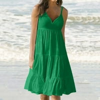 Летни рокли за жени плажни рокли дамски модни празници лято Плътен цвят в шията без ръкави парти Плаж приплъзване рокля