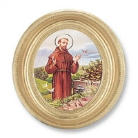 Свети Франциск Картина Рамкирана Печат Малка, Овална Позлатена Рамка