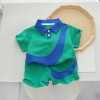 Момчета от малки деца цветен блок контраст цвят отпечатан къс ръкав на открито топ панталони комплекти бебешки детски дрехи
