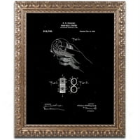 Търговска марка изобразително изкуство Бейзбол Извивач патент черно платно изкуство от Клер Дохърти, злато богато украсена рамка