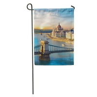 Дунав красива гледка към унгарския парламент и верижен мост в Будапеща Унгария столица градина флаг декоративен флаг къща банер
