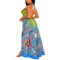 Uhndy жени Бохемски халтер V-образно деколте Макси рокли Винтидж отпечатани етнически стил лятна рокля парти празничен плаж Sundress High Hem Dress Zebra m