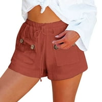 Къси панталони за жени ежедневни летни бутон с висока талия Flowy Comfy Beach Lounge памучен спално бельо с джобове дамски къси панталони