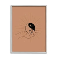 Ступел индустрии Браун Ин Ян хармония символ палмова ръка рамка стена изкуство, 14, дизайн от Рейчъл Нийман