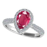 Aonejewelry Ct. TTW диамант и круша създаден рубинен пръстен в 10K бяло злато