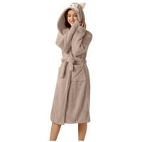 Юелянси Дамски двоен джоб 3Д ухо качулка фланела халат Мека и топла двойно лице кадифе халат пижама и домашно облекло