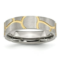 MIA Diamonds Неръждаема стомана Грьовила жълта IP -поставена дами четка сватбена лента за годеж на пръстена - 7,5