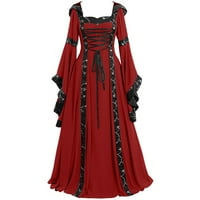 Deholifer женска рокля плюс размер квадратна яка пачуърк бандаж с дълъг ръкав дълъг рокля пуловер за рокля без ръкави червен xl