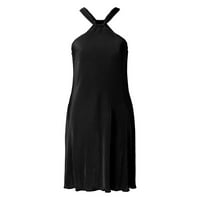 Женски рокли жени халтер рокля без ръкави, плисирана драпиране върху къси модни ежедневни рокли за жени черни l