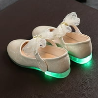 сладки детски обувки принцесови обувки за момичета Лък детски обувки детски лампови обувки Светещи приплъзване на обувки за детски обувки розови 11.5