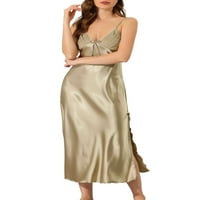 Уникални изгодни Дамски сатенена пижама в врата секси нощница мека миди Лаундж рокля