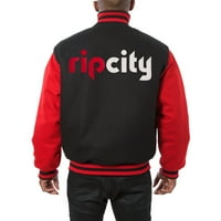 Мъжки JH Design Black Red Portland Trail Blazers Big & Tall All Wool Jacket с кожено лого