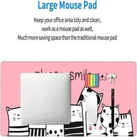 Моля, усмихнете се розови котешки гейминг мишка подложка 35.4 × с зашити ръбове Удължени водоустойчиви бюро подложки Неплъзнете гума основа голяма клавиатура Мат Компютърна игра Mousepad за работен офис дом