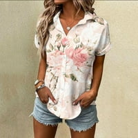 Тениска жени жени Вътрешна риза Дамски пролетта лято цвете отпечатано къса ръкав v шия риза топ блуза