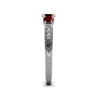 Red Garnet Milgrain Work Stone Ring с диамант на страничен бар 0. CT TW 14K бяло злато.size 5.0
