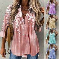Жените Есен Мода Флорален Принт В Врата Дълъг Ръкав Бутон Случайни Риза Блуза