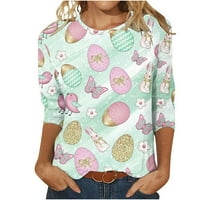 Ръкав Великденски тениски за жени сладък заек яйца графичен печат тениска върхове модерен лятна риза пуловер блуза