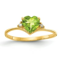 Твърд 14к жълто злато сърце Перидот зелен скъпоценен камък август срещу диамант годежен пръстен размер 5