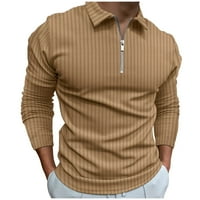 Мъжки дълъг ръкав тениски Ревера цип пуловер твърди ежедневни високо еластична блуза отгоре