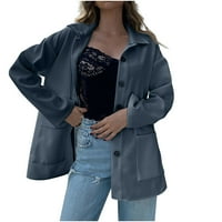 Symoid Womens Coats & Jackets- Класически плътни дълги ръкави с джобни бутонни якета върхове палто сиво l