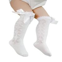 Бебе момичета Коляно Високи Чорапи, кабел плета памучни чорапи с лък