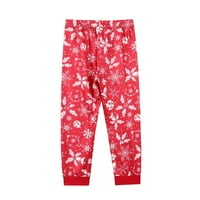 Azzakvg коледни семейни пижами за костюм с дълъг ръкав домашни комплекти весели отпечатани топ и панталони деца червено