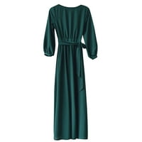 Shiusina жени Лятна ежедневна рокля рокля фенер ръкав солидни дълги рокли с колан зелено s