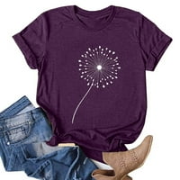 Тениски на Symoid Womens- Отпечатани ежедневни къси ръкави лъжичка шия блуза капачка ръкав капка раменни върхове за тройници, за пролет, лято и есен Purple L