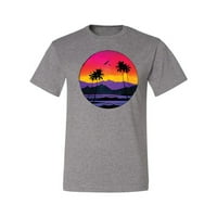 Wild Bobby, Tropical Paradise Beach Sunset, улични дрехи, Men Graphic Tees, Heather Grey, 4XL