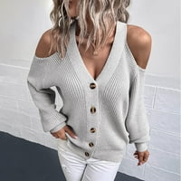 Symoid женски пуловери- моден зимен солиден бутон с дълъг ръкав v-образно деколте ежедневни пуловерни върхове сив m