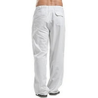 Baocc Men's Pants Мъжки солидни разхлабени ежедневни модни памучни бельо дълги панталони панталони бяло