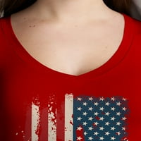 Ma Croi Womens Premium V-образна тениска American Vintage Flag Graphic Print Tee 4-ти юли Ден на независимостта