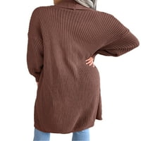 Avamo Knit Open Front for Women Winter Long Cardigan пуловер Небрежен дълъг ръкав Плетене изхожда кафе m