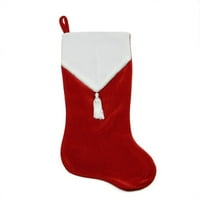 20 традиционен червено-бял кадифен Коледен чорап с пискюл