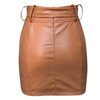 Роялдов Жените мода темперамент Плътен цвят кожа секси каишка цип Висока талия чанта хип кратко пола поли за жени