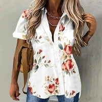 Жени Плюс Размер Палто Мода Жена Причинно-Следствена Печат Блуза Къс Ръкав-Риза Лятото Бутон Върхове Клирънс Розов 8