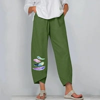 Панталони Капри за жени ежедневни Лято, Дамски ежедневни летни панталони Капри памук бельо ластик Плаж изрязани панталони