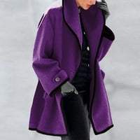 палто за жени дамска мода зима Дълъг ръкав отворена жилетка Цвят Случайни вълнено палто Тренч яке дами топло тънък дълго палто Връхни дрехи Дамски Якета Палта Лилаво + л