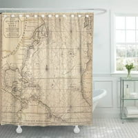 Стара винтидж карта на Атлантическия исторически антикварна география завеса за душ