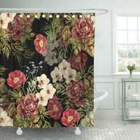 Цветна елегантен букет акварел върху черен флорален реколта бял орхидея лятна баня душ завеса