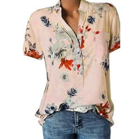 Yuehao тениски за жени жени Печат джоб плюс размер късо ръкав блуза лесна горна риза