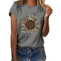 Слънчогледови ризи за женски жени ежедневни букви за печат с къси ръкави O-хилята тениска блуза върхове сиво xxxl