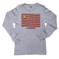 Китай Бейзбол класически-свят Реколта прилепи флаг момче Дълъг ръкав сива тениска
