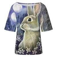 Дамски великденски ризи зайчета великденски яйца Графичен тройник с къс ръкав сладък тениска екипаж на врата модна блуза великденски подарък за жени