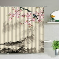 Китайски стил уникална личностна завеса за душ комплект пролетна пейзаж розово цвете лебеди птици печат декор за баня за висящи завеси