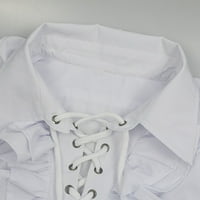 Поло ризи за мъже мъжки готически винтидж корт риза с теглене на яка подгъва с дълъг ръкав пуф