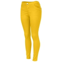 Бельо Панталони за жени плажни Високи води Жан Класически плътен цвят глезена дънки редовни плътно прилепнали дънки жълти Дамски панталони с джобове л